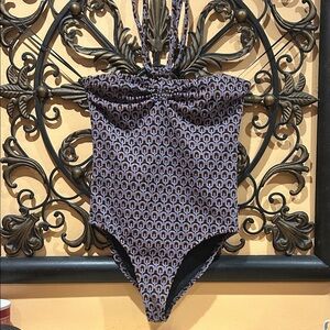 Zara Black and Purple Patterned Bodysuit